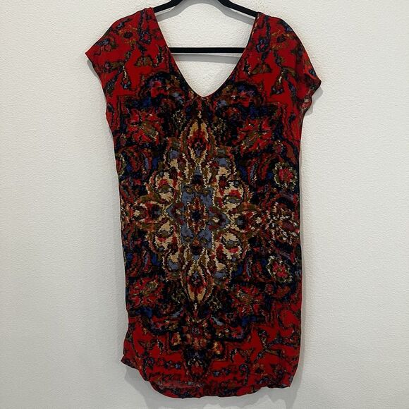 Anthropologie Maeve Women’s Red Medallion Mini Shift Dress Size M Casual Boho - Picture 3 of 8